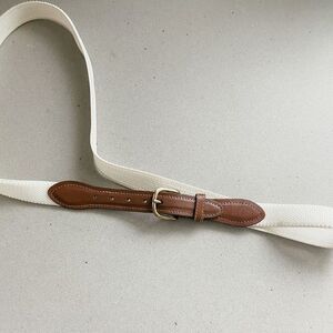 Vintage 1980s Made in USA White and Brown Leather Elastic Belt, Size 42 - 3X